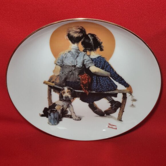 Decorative Plate Puppy Love Norman Rockwell Young Love Danbury Mint 1989 - Picture 4 of 11
